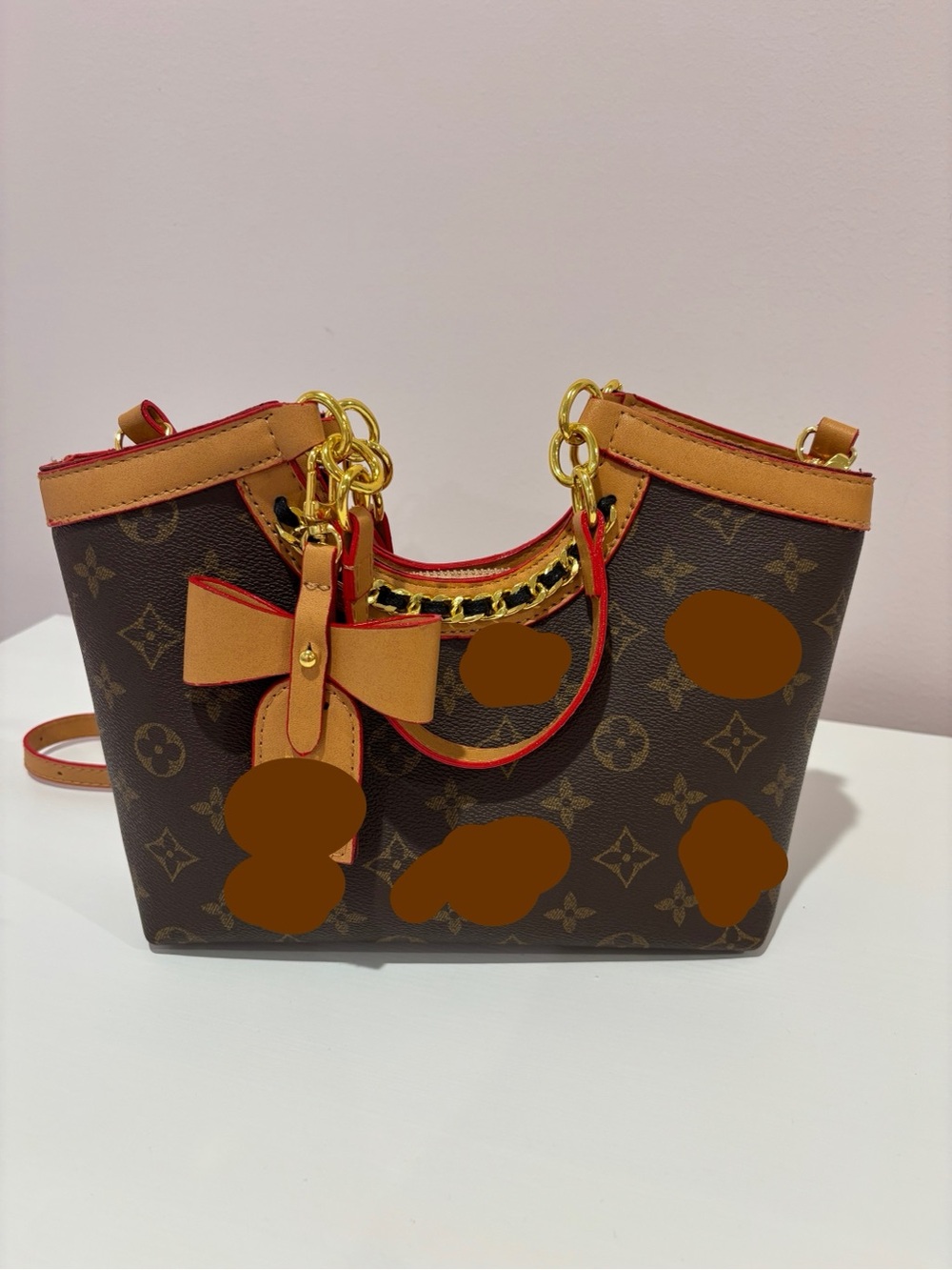 Brown Tote with Tan Trim and Gold Hardware